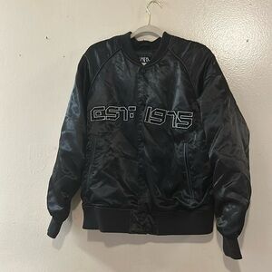 Zara Black Sequin Changing Bomber Jacket SZ Large